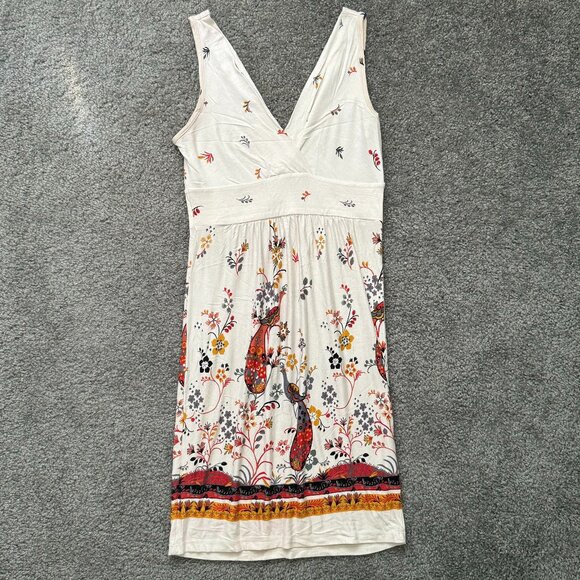 Floral bird classy sundress sleeveless v-neck stretch - Picture 1 of 3